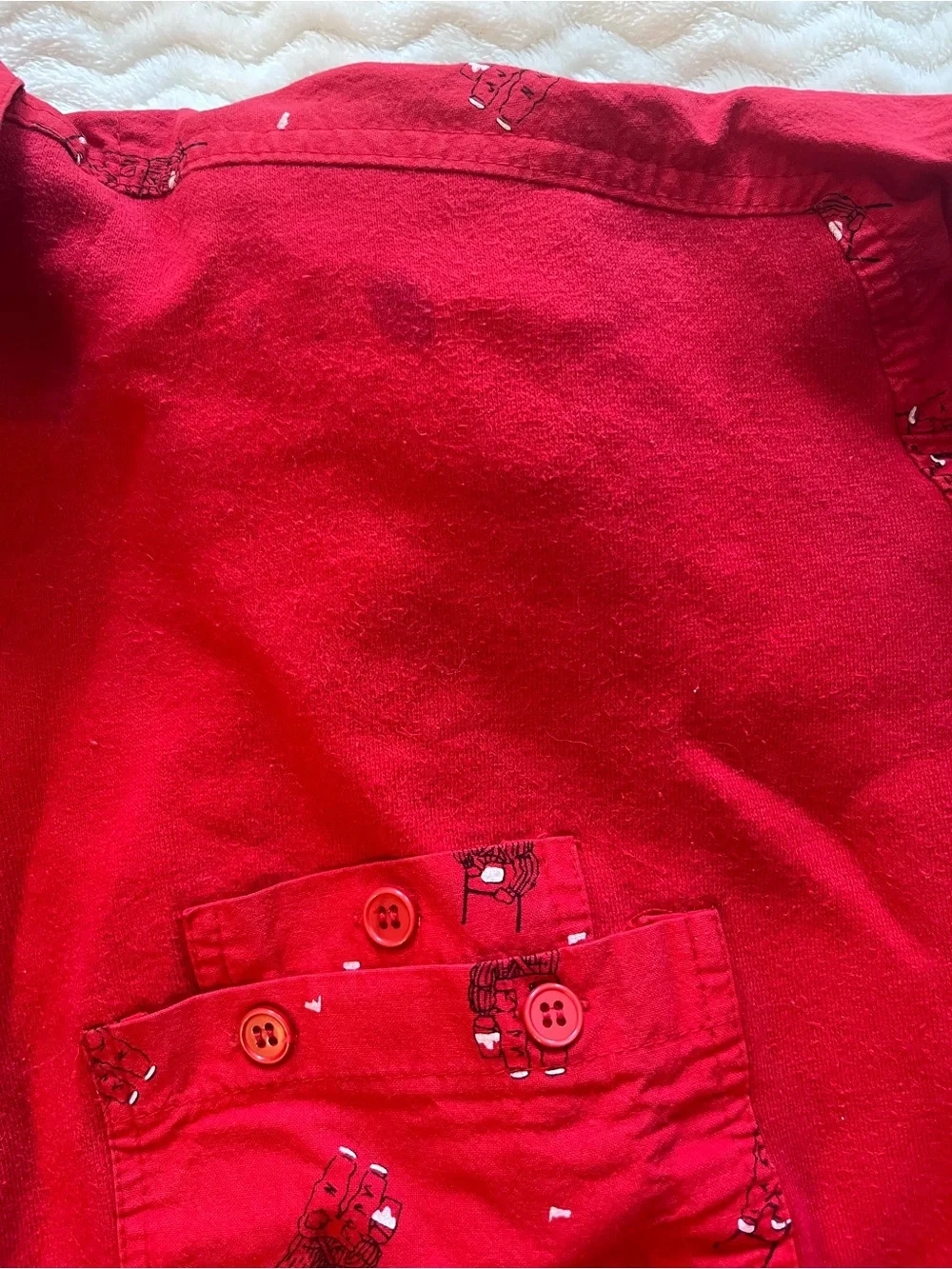 Vintage Women's Red Button-Pocket Pullover Top